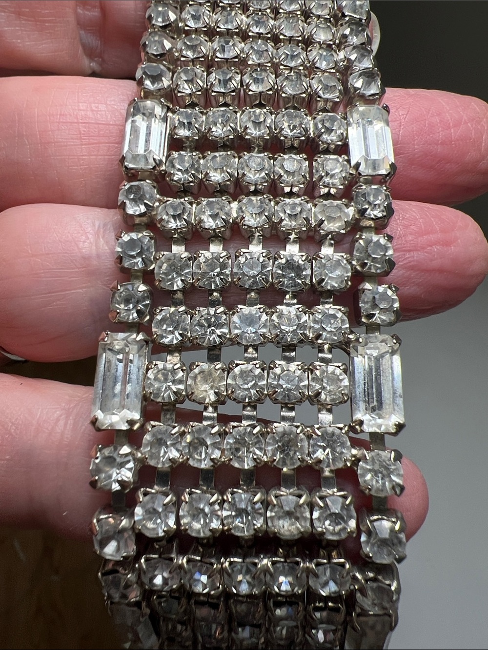 Sparkly Crystal Multi-Row Statement Bracelet - Silver - Vintage - Picture 14 of 16
